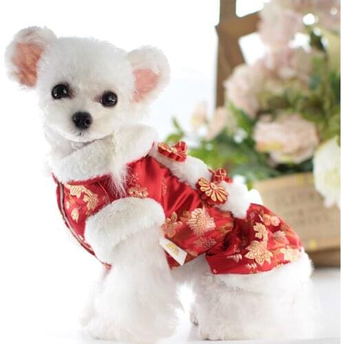 Chinese New Year Dog Clothes Winter Cat Pet Dog Dress Tang Suit Cheongsam Spring Festival Pet Clothing Puppy Coat Outfit Garment