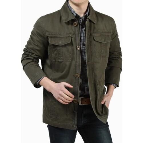 Spring Autumn Jacket Men Mid-Long Cotton Multi-pockets Military Jackets Coats Turn Down Collar Casual Fashion Jaqueta Masculina