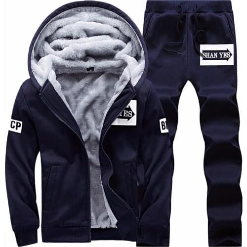 Men Winter Warm Tracksuits Two Piece Fashion Sets Mens Outfit Thicken Tracksuit Hooded Jaket and Pant Set Hoodie Clothes 2021