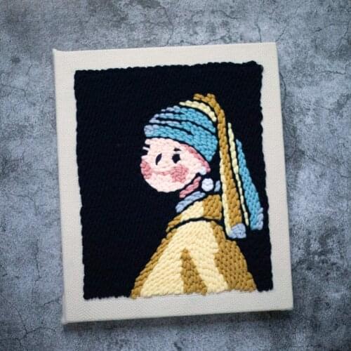 Cartoon Girl DIY Punch Needle Embroidery Kit with Frame for Beginner Embroidery Needlework Wool Work Handmade Sewing Craft Gift