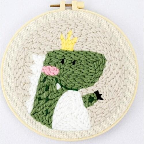 Dinosaur Punch Needle Embroidery Kit DIY Punch Needle Kit Easy Embroidery Pattern Needlework Home Decor English Manual