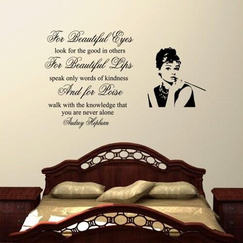 Audrey Hepburn Wall Decals Bedroom Living Room Poster Mural Art Vinyl Wall Sticker Quotes Home Decal Decors Vinilos Paredes S902