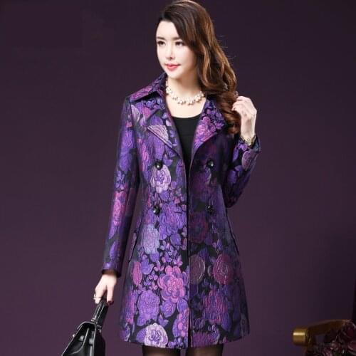 2020 new autumn windbreaker jackets female mother slim elegant lace jacquard jacket ladies medium long plus size coat Women