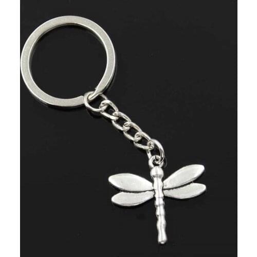 New Fashion Men 30mm Keychain DIY Metal Holder Chain Vintage Dragonfly 28x30mm Silver Color Pendant Gift