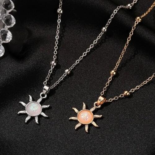 Orgin Summer Korean Fashion Opal Bling Bling Sun Pendant Necklace for Women Temperament Party Gifts Jewelry Accessories Hot