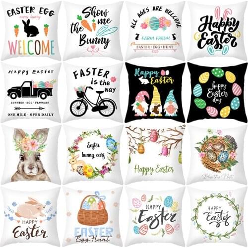 Easter Home Decoration Nordic Style Rabbit Egg Printing Pillow Cover