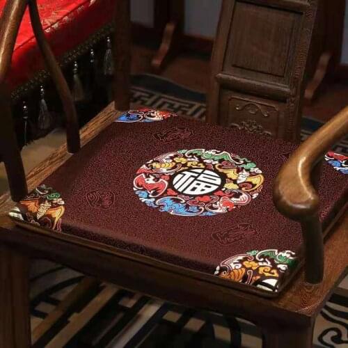 Custom Chinese Joyous Ethnic Comfort Seat Cushions for Armchair Elbowchair Sofa Dining Chair Pads Silk Brocade Anti-slip Sit Mat