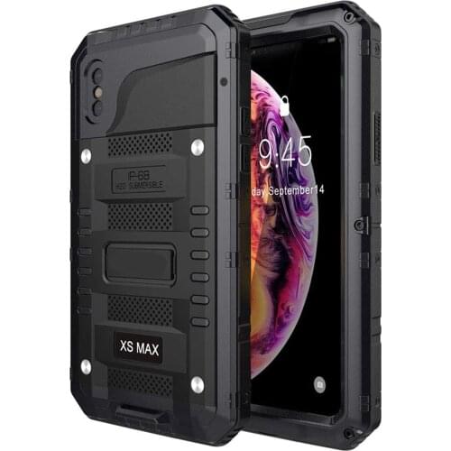 IPhone Xs Max Case Waterproof Metal Heavy Duty Strong Durable Cover Built-in Screen Full Body Protective Shockproof Tough Rugged