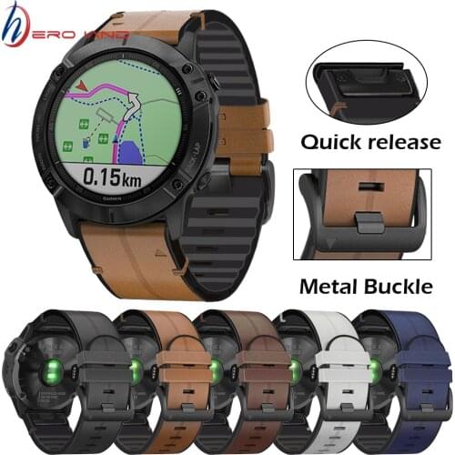 22 26mm Watch Strap For Garmin Fenix 6 6X Pro 5 5X Plus 3HR 935 945 S60 Genuine Leather Band Silicone Bracelet Wristband Correa