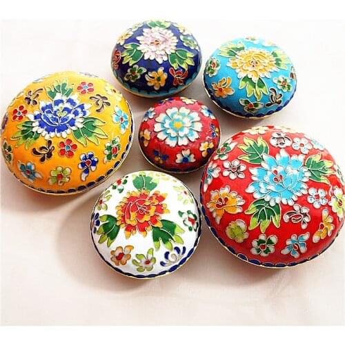 Old Beijing retro style cloisonne jewelry box powder box rouge box classical decoration traditional craft