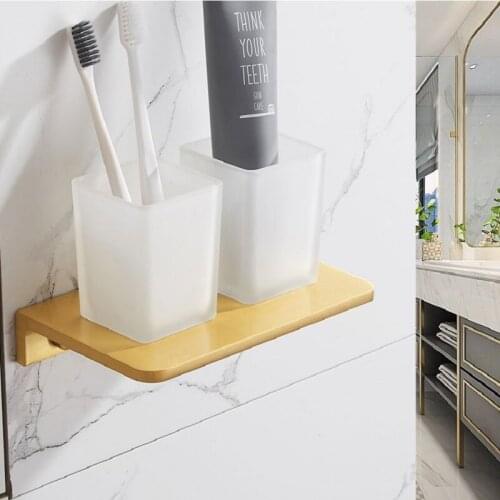 Modern Brushed Gold Double Cup Rack Light Luxury Space Aluminum Toilet Gargle Cup Toothbrush Cup Holder Can Avoid Punching