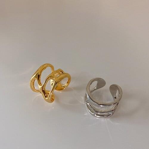 SRCOI Vintage Irregular Hollow Open Ring Gold Silver Color Geometrical Metal Finge Ring For Women Minimalist Jewelry Trend 2021