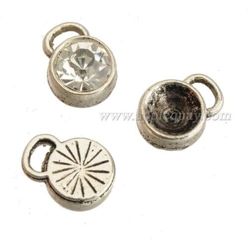 Glass Crystal Charms Bracelets Necklaces Pendants Hairpins Dangles DIY Vintage Silver Round Metal Jewelry Findings 13*9mm 30pcs