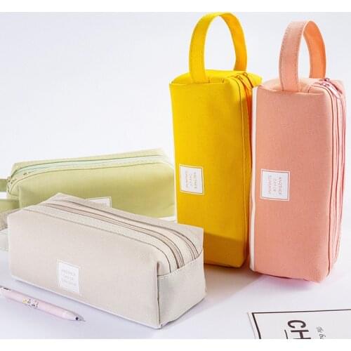 Brush Bag Cute Makeup Brush Storage Large Capacity Pencil Case Kawaii Canvas Two Layer Pen Brushes Pouch Pencil Bag Portable Box