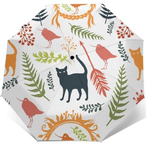 Wind Resistant Folding Automatic Umbrella Women Auto Birds Cats Flowers Twigs Windproof Umbrellas Rain For Men Parasol