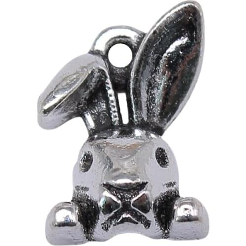 WYSIWYG 10pcs 13mm Rabbit Head Charm Pendants For Jewelry Making Antique Silver Color Rabbit Head Pendants Charm