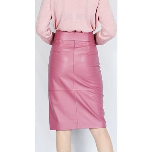 Genuine Leather Skirt Women High Waist Office Ladies Elegant Designs Work Formal Female Slim Bodycon Pencil Skirts Belts