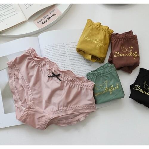 Women panties sexy Ice silk underwear female casual Gold wire letter pattern underpants wing briefs ladies lingerie intimates