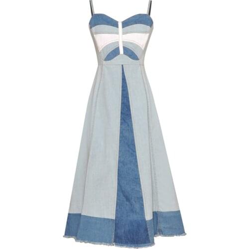 Newest HIGH QUALITY Fashion 2021 Runway Dress Womens Spaghetti Color Block Denim Patchwork Dress