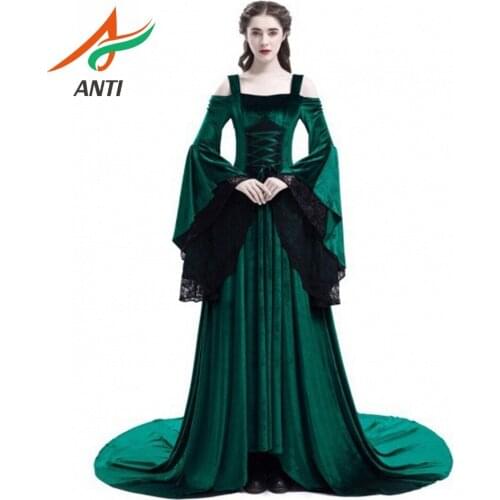 ANTI Vintage Green A-Line Long Evening Dresses 2019 Full Sleeves Formal Dress Party Gowns with Jersey Train Robe De Soiree LM070