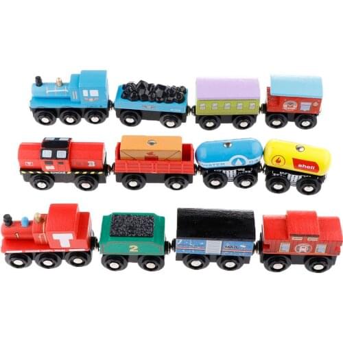 12Pcs Wooden Train Toys Magnetic Set w/ Storage Box for Kids Gift Collection