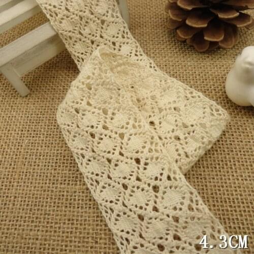 4.3cm 10Yards/Lot Cotton Lace Trim Delicate Beige Lace Tape Sewing Accessories Crocheted Laciness Trims Lace Ribbon TLC-03