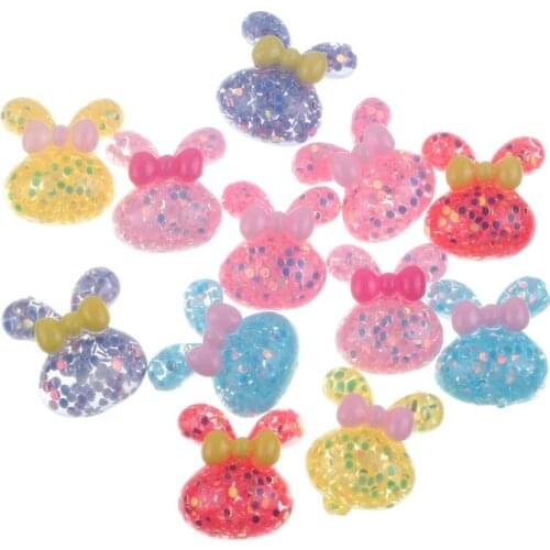 50Pcs Clear Bling Resin Rabbit With Tie Decoration Crafts Flatback Cabochon Embellishments For Scrapbooking Diy Accessories