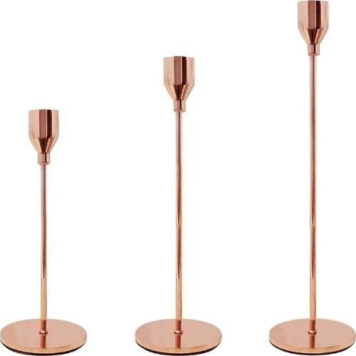 ABSF Rose Gold Candle Holder Candlesticks Taper Candle Holders Gold Candle Sticks Wrought Iron Candle Holder(3-Piece Metal)