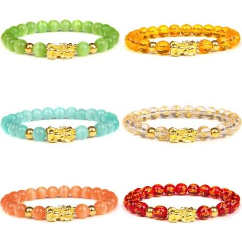 Pixiu Bracelets Men Vintage Strech Chain Bangle Gold Beads Charm Bracelet Women Motto Meditation Blessing Lucky Friend Jewelry