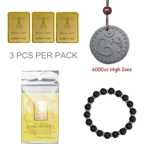 DanYee Anti radiation 24k Phone Sticker 6000cc Natural Lava Pendant Agate Stone Beads Bracelet