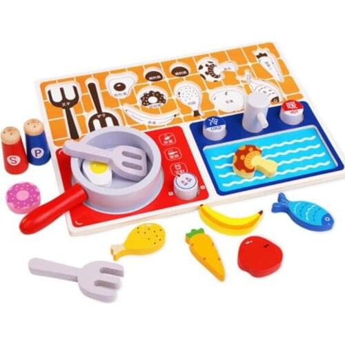 Wooden Toy Kitchen Cut Fish Vegetables Dessert Kids Cooking Kitchen Toy Food Pretend Play Puzzle Educational Toys for Children