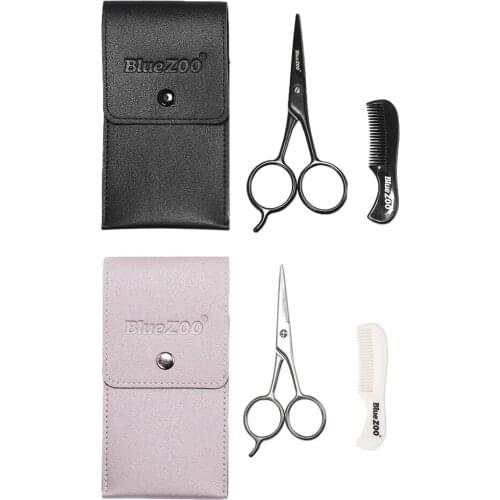 Men Beard Mustache Scissors Grooming Trimmer + Comb Set Kit, Come with a PU bag, Male Facial Care Tool