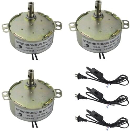 Electric TYC-50 110V/220V 2.5-3RPM Synchronous Incubator Motor With Lamp Cord 1.8m Length Power Cord Switch Plug Extension 3PCS