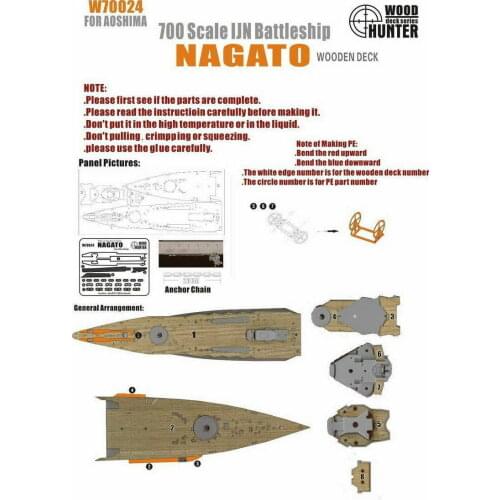 Hunter W70024 1/700 Wood deck IJN Battleship Nagato for Aoshima