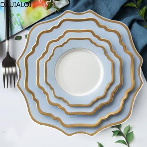 Nordic ceramic Chinese and Western dishes sky blue sun flower pattern Phnom Penh tableware Chinese and Western dishes DXUIALOI
