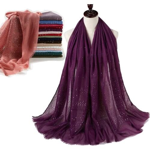 Tassel Sequin Cotton Blend Jersey Scarf Hijabs Muslim Fashion Long Scarves Shawl Solid Color Head Wraps For Women Headband 2021