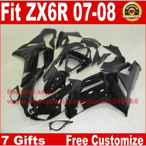 Bodywork fairings set for Kawasaki Ninja 636 ZX6R 2007 2008 ZX-6R 07 08 all black fairing body kit AV33 +7 gifts