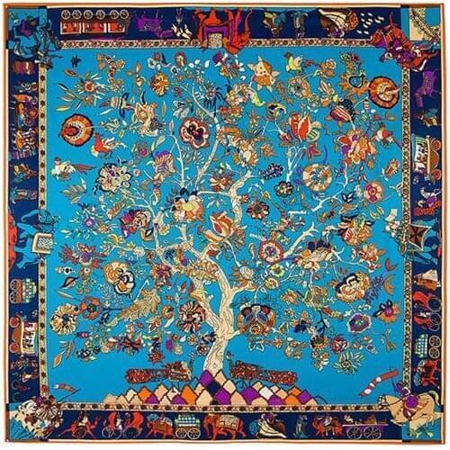 Square Scarf 2019 Luxury Brand Twill Silk Scarf For Women Headband Female Charm Life Tree Print Large Square Scarves Silk Shawls