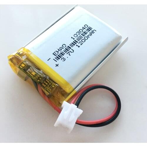 3.7V 1200mAh lipo polymer lithium Rechargeable battery 103040 with JST 2.54mm 2pin plug for MP3 GPS DVD recorder headset camera