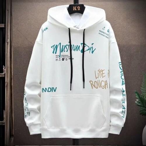 Mens Streetwear Letter Graphics Harajuku Hip Hop Hoodies Sweatshirt Pullover Autumn and Winter Mens Clothing Long Sleeve Tops
