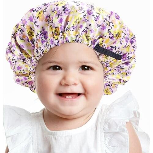 New Fashion cartoon pictures kids satin bonnet with invisiable button sleep cap Girls adjustable turban hair accessories headwra
