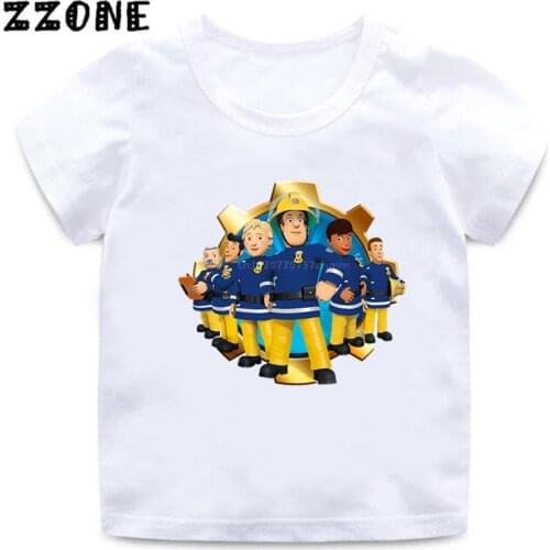 2020 New Summer Baby Boys T shirt Fireman Sam Cartoon Print Kids T-Shirts Funny Firefighter Children Girls Tops Clothes