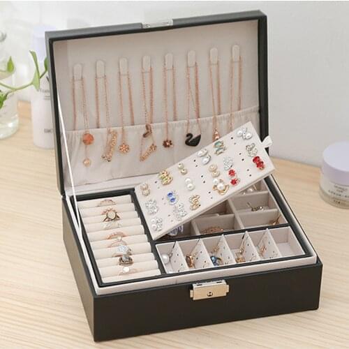 New PU Leather Jewelry Storage Box Portable Double-Layer Packaging Box European-Style Multi-Function Winter Gift