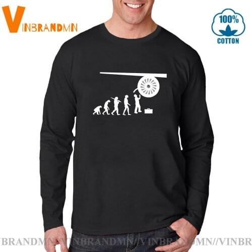 New Arrival Funny Airplane Technician Evolution Long Sleeves T-shirts Aeroplane Aircraft Engine Mechanic Evolution Men T shirts