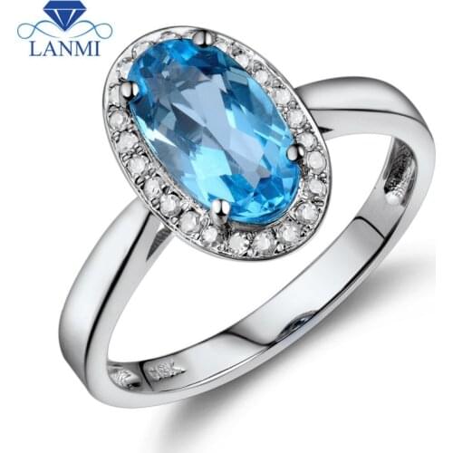 Oval 5x9mm Solid 14Kt White Gold Natural Topaz Engagement Ring SR0041