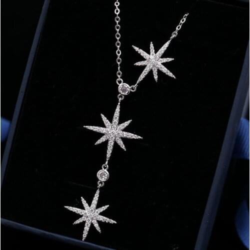 Top Quality Micro Mosaic AAA+ Zirconia Star Anise Silver Necklace Adjustable Chain Necklace Clothes Accessories for Women
