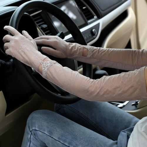 Summer womens cool long sunscreen gloves thin anti-slip touch screen driving and riding arm guard