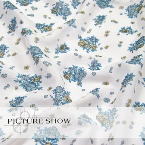LEO&LIN US blue flowers in spring summer Baotou 8 Mumi silk cotton dress shirt fabrics (1 meter)