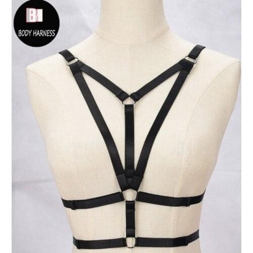 Wedding Sexy Lingerie Body Harness Bra Black Tops Halter Elastic Cage Body Bondage Bra Goth Harajuku Fetish Erotic Garter Belt