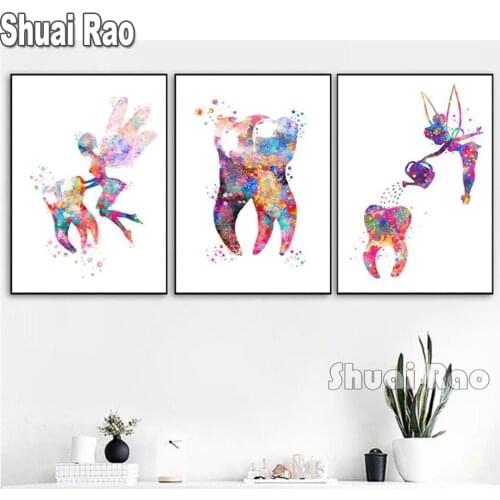 Triptych Diamond Picture Dental Art Tooth Fairy Diamond Painting full square Round,5d diy diamond embroidery kit,Watercolor Art